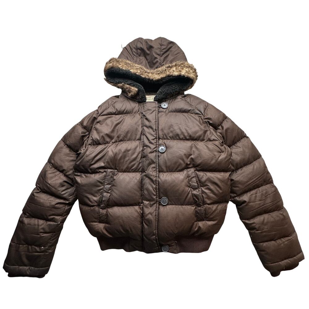 Vintage Ralph Lauren Polo Jeans Down Fill Puffer Bomber Jacket Hood Women Medium